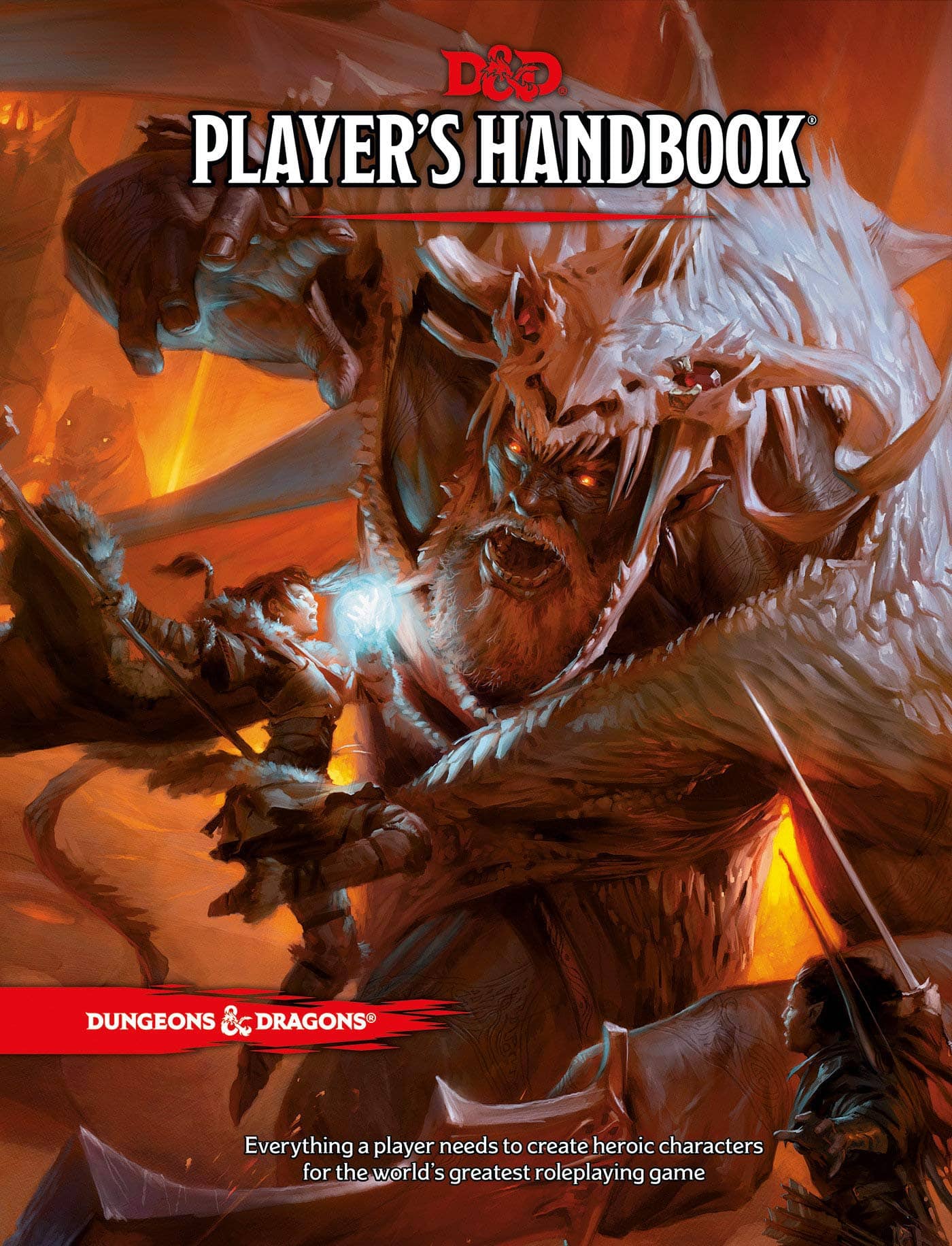 Capa do Manual do Jogador de Dungeons & Dragons moderno com heróis lutando contra um dragão branco