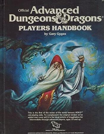 Capa do Manual do Jogador do Classic Advanced Dungeons & Dragons com um mago lançando um feitiço